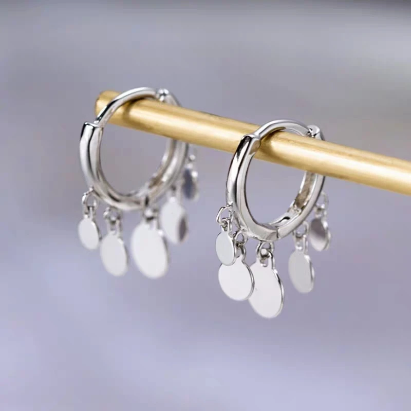 

925 Sterling Silver Tassel Round Charm Stud Earring for Women Girl Wedding Gifts Jewelry pendientes plata de ley 925 mujer eh066