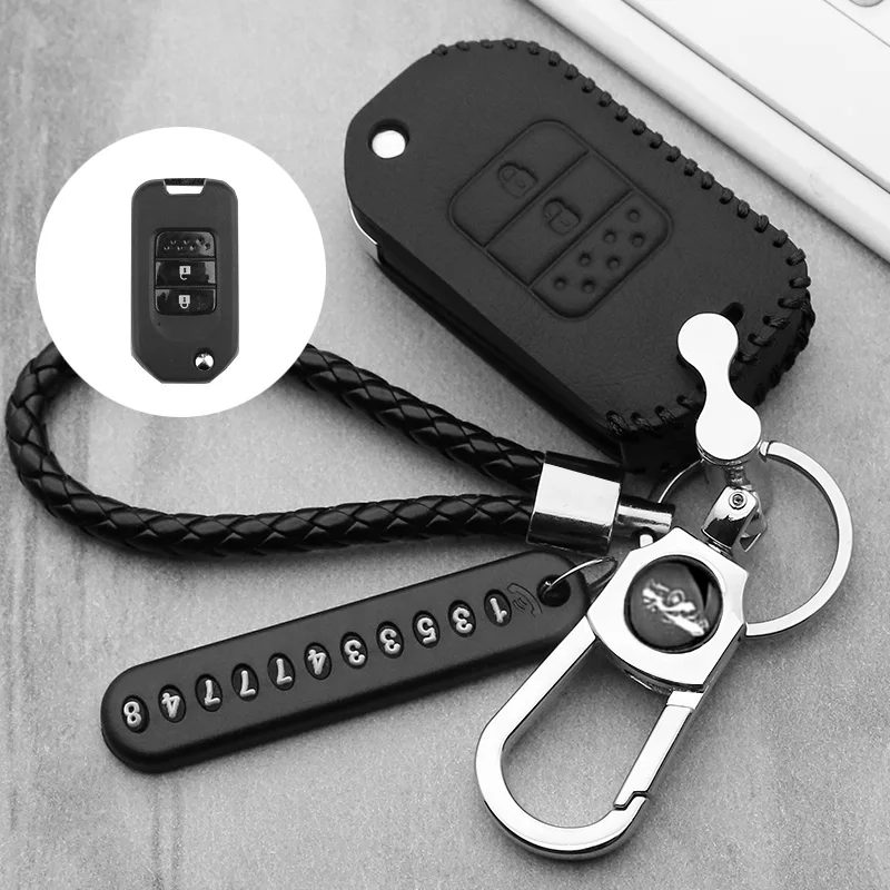 

Key Cover leather Case For Accord Honda CRV Civic Jazz Crider HRV Car Remote 2 3 Buttons Folding Flip Fob Protector Case