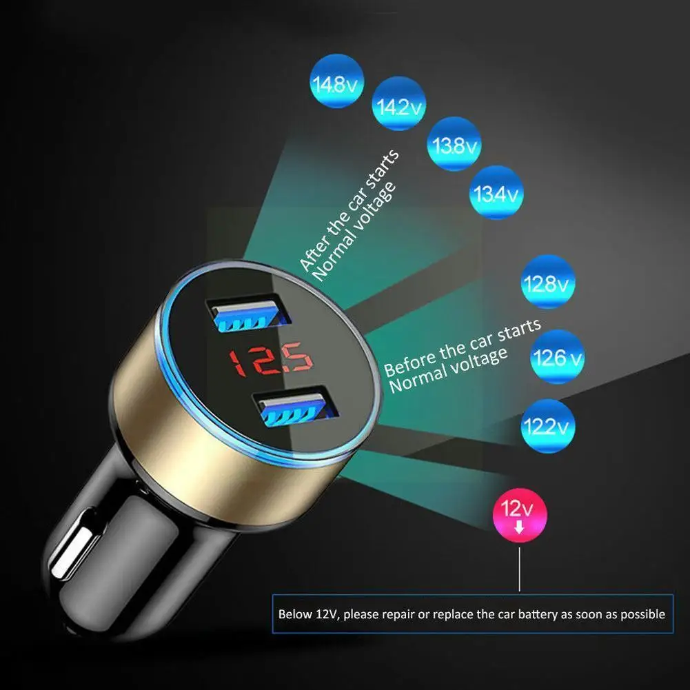 

Universal 3.1A Dual USB Car Charger LCD Display Cigarette Adapter Charger LED 12V/24V Light Indicator Blue Vehicle Power Li Z7X6