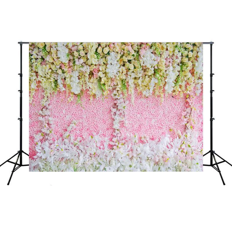 

Wedding PInk Curtain Blossom Floral Garland Wall Photography Backgrounds Custom Photographic Backdrops For Photo Studio