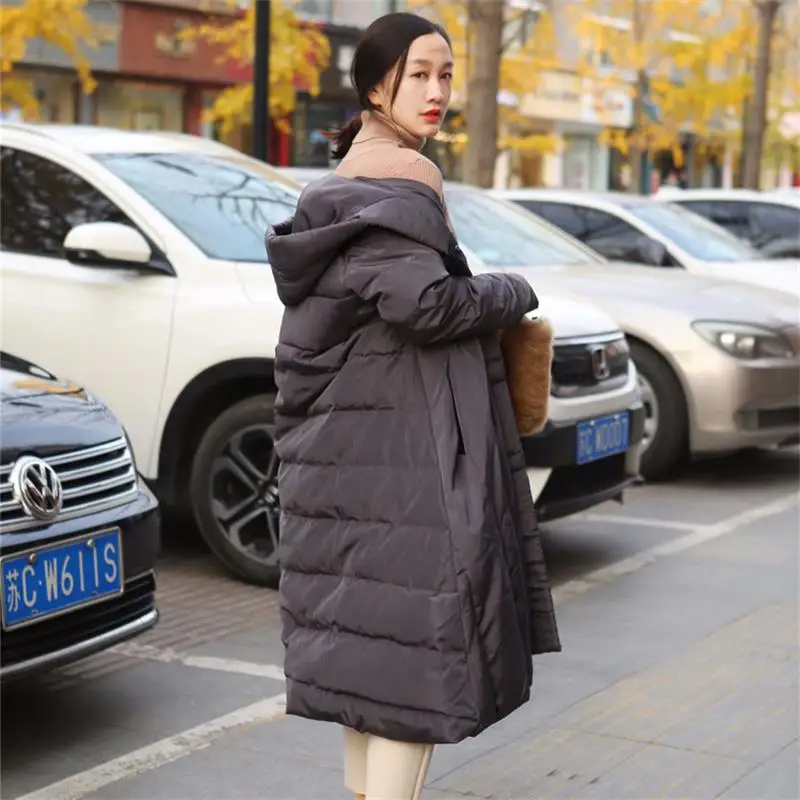 Hot Sale Warm Thick White Duck Down Coats Women Mid-length Large Hooded Double Breasted Grey 6XL 7XL Plus Size Overcoats Jackets