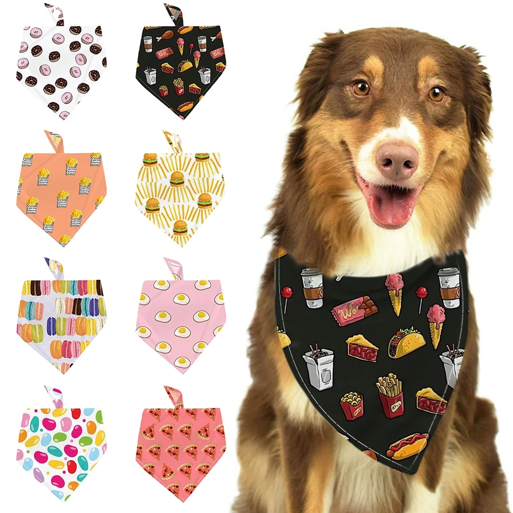 

Brand new food pattern printing pet turban pet cats and dogs scarf triangle saliva towel warm triangle saliva scarf tie bib turb