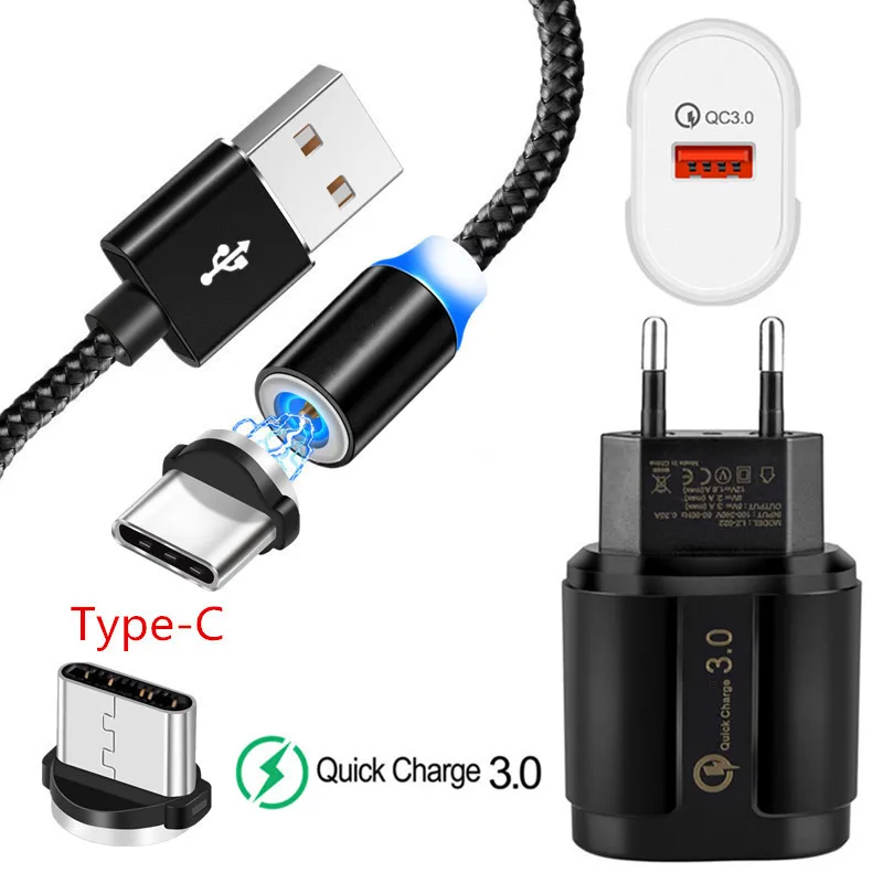 1 м Магнитный кабель типа C + QC 3 0 USB быстрое зарядное устройство для телефона Samsung S10