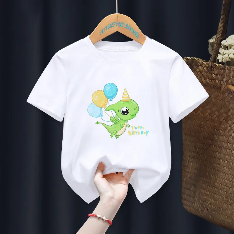 Camiseta para ni&ntilde;os de dibujos animados, divertida camiseta blanca de dinosaurio para fiesta, Tops de animales para ni&ntilde;os, regalo para ni&ntilde;a, ropa de regalo, env&iacute;o directo-0