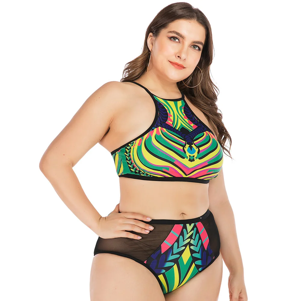 Комплект бикини с высокой горловиной купальник на молнии сзади вырезами