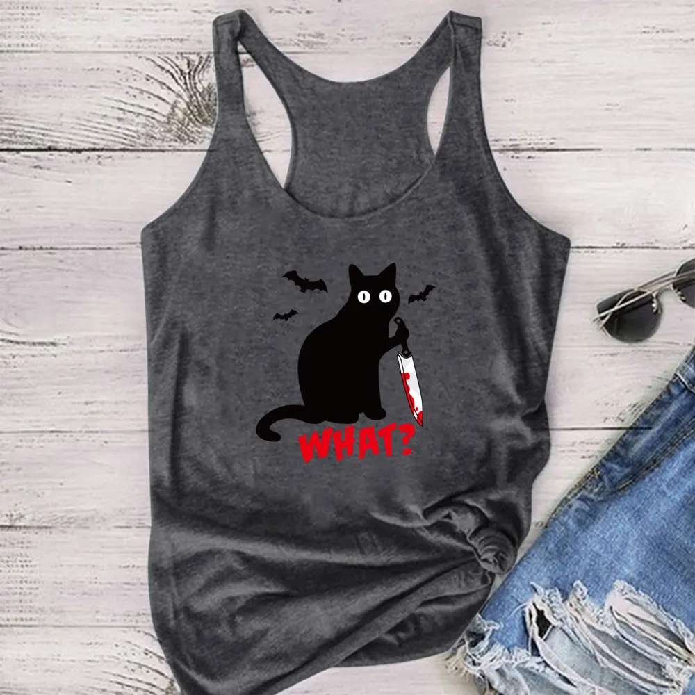 Camiseta sin mangas con estampado de murciélago y cuchillo de gato gótico para mujer, chaleco