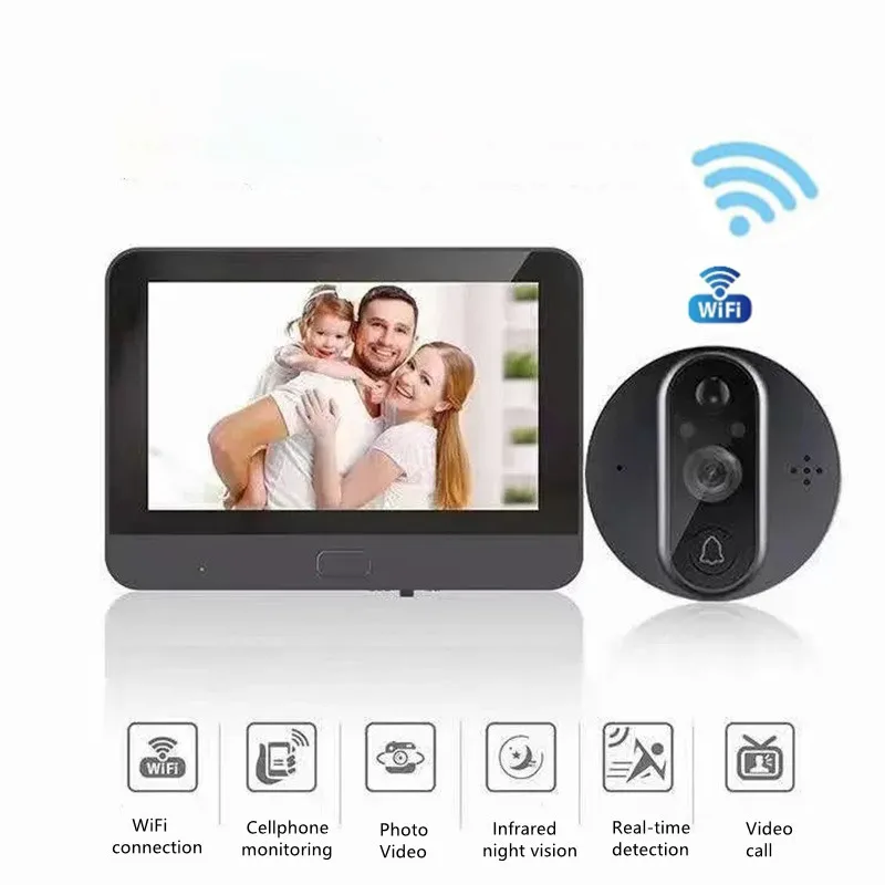 4.3 Inch WiFi Video Doorbell Peephole Viewer Home Security HD Night Vision PIR Motion Detection Tuya Remote Control Door Bell |
