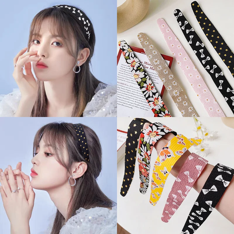 

New Girls Cute Flower Print Hairbands Girls Sweet Velcro Headband Broken Hair Fixed Artifact Headdress Fashion Hair Accessories