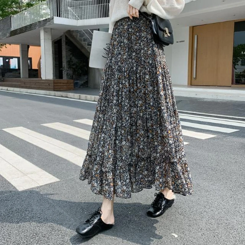 

Женская шифоновая юбка-макси с высокой талией, Повседневная Свободная плиссированная юбка-трапеция с принтом, модель L33 на весну и лето, 2021