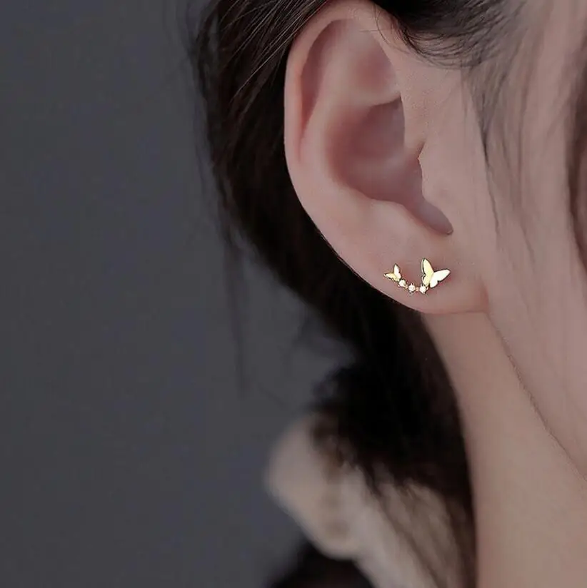 

925 Sterling Silver Bohemian Pavé Diamond Arc Double Butterfly Earrings For Women 14k Gold Plating Casual Jewelry Accessories