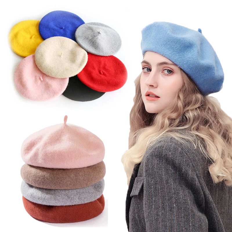 2021France Beret Hat Painter Flat Cap Women Vintage Wool Berets Hat Solid Color Bonnet Caps Casquette Female Warm Winter Cap new berets women vintage letter embroidery polar fleece berets female warm winter hat solid color painter hat