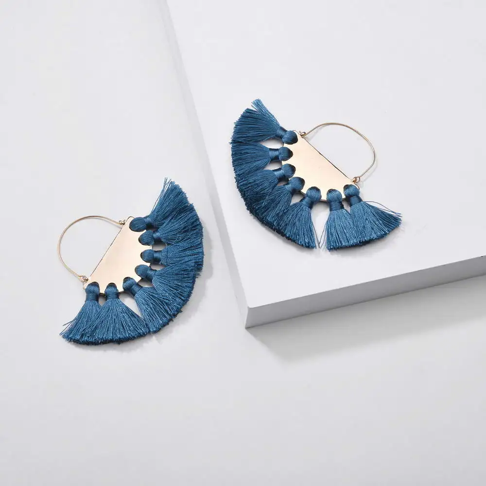 

E7592 ZWPON Navy Blue Fan Fringe Tassel Hoop Earrings Earrings Jewelry Wholesale Semicircle Metal 2020 New Women Geometric