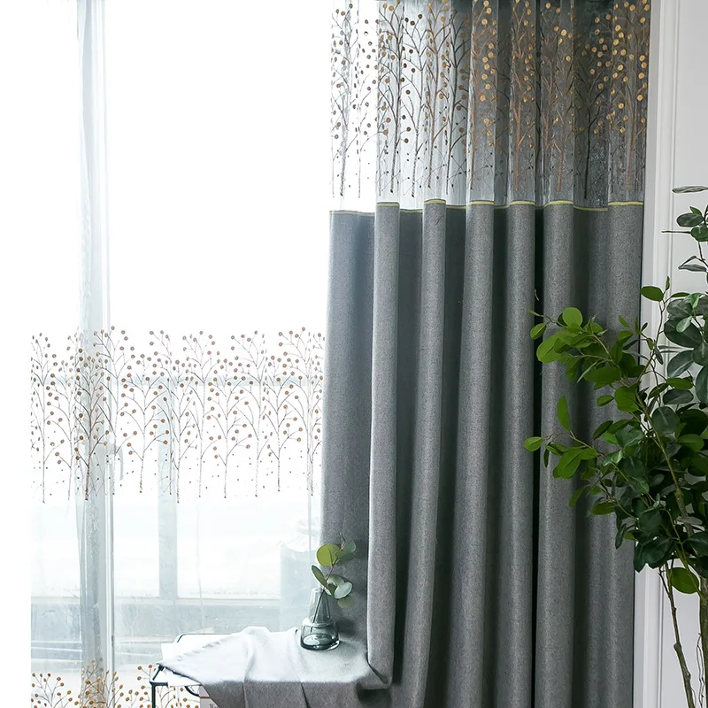 

Modern Simple Embroidery Mosaic Shading Curtains for Living Dining Room Bedroom.