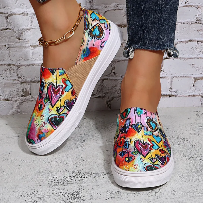 

2021 spring and autumn new women's thick-soled love canvas shoes, flat-bottomed lazy shoes, casual shoes, pedal loafers