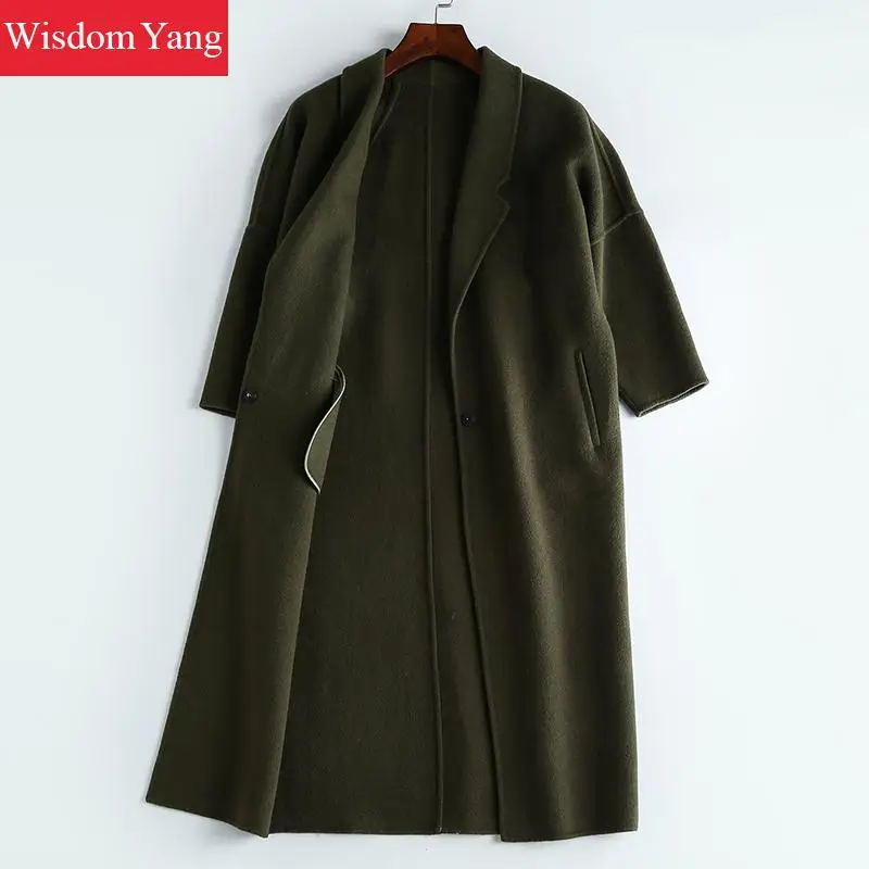

Winter Coat Blue Green Sheep Wool 2018 Coats Womens Plus Long Oversize Covered Casual Pockets Woolen Ladies Overcoat Outerwear
