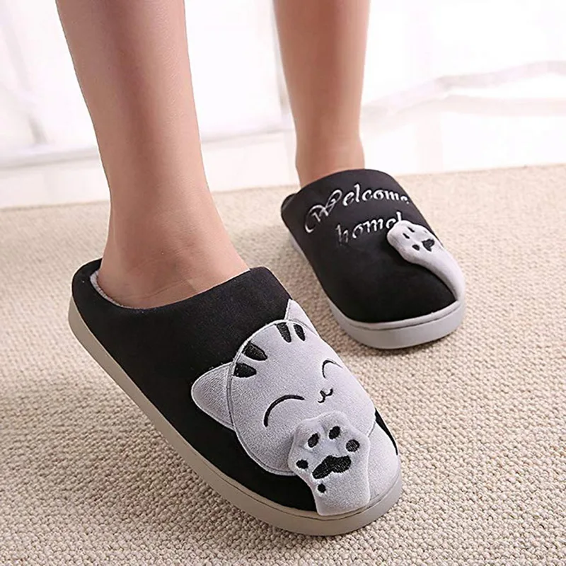 

MoneRffi Women Winter Slippers Home Slippers Cartoon Cat Non-slip Warm Indoors Bedroom Floor Shoes slippers chaussures femme