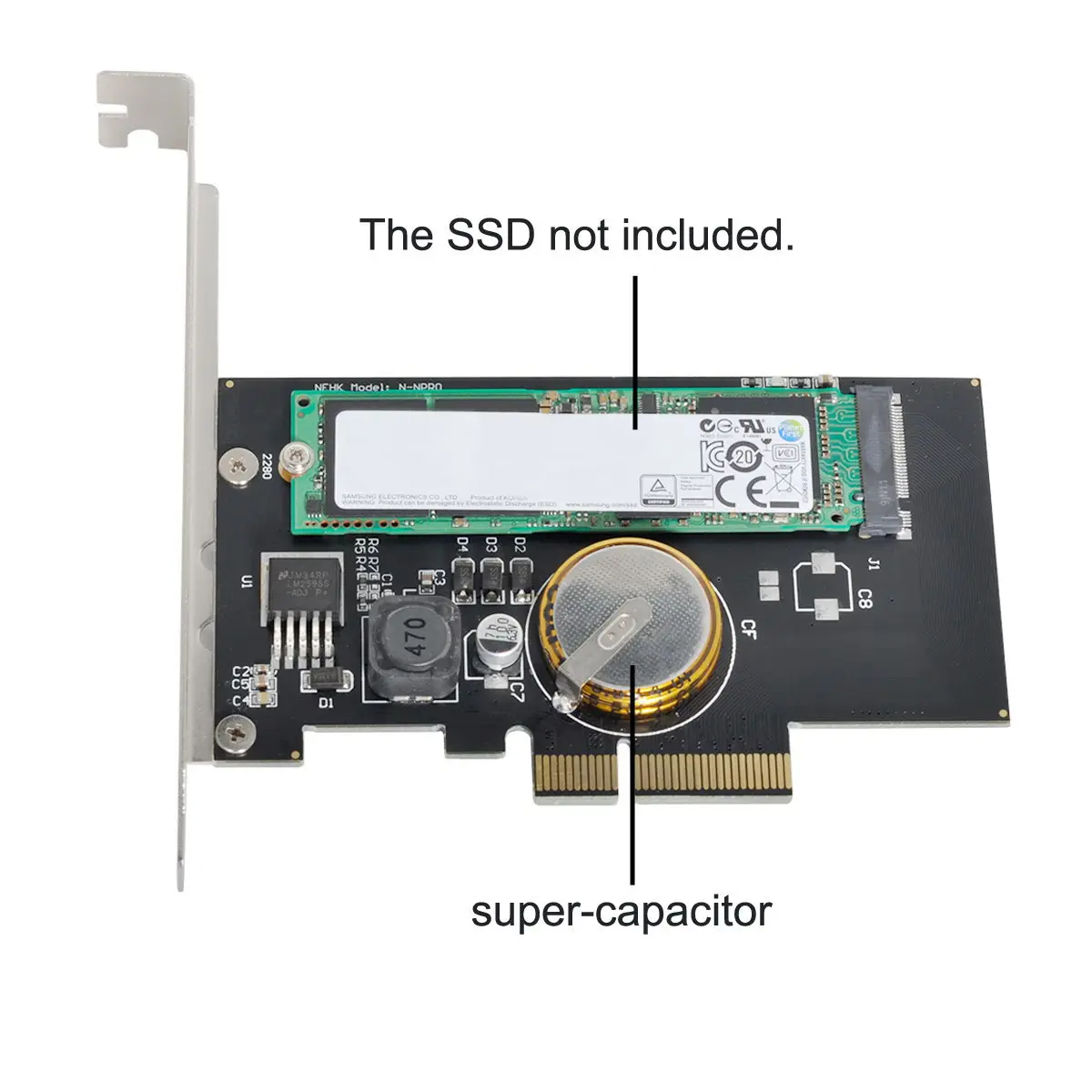

PCI-E 3.0 x4 to M.2 NGFF M Key SSD Nvme Card Adapter PCI Express with Power Failure Protection 4.0F Super Capacitor