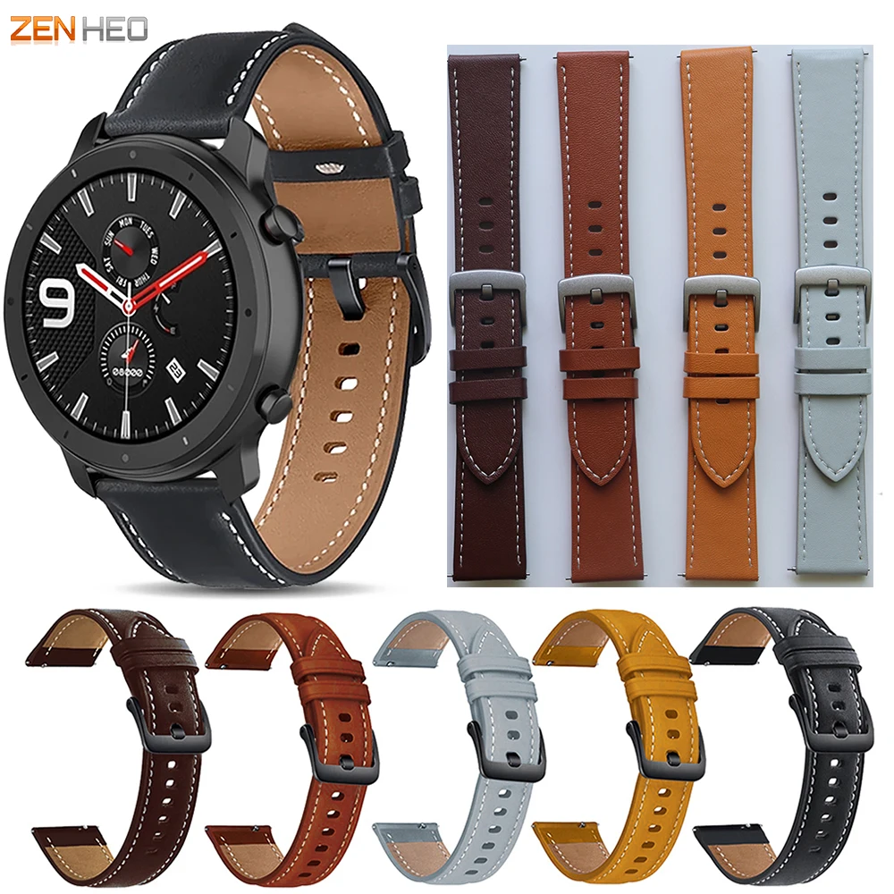 

22mm Leather Strap For Xiaomi Huami Amazfit GTR 47mm GTR 2 2e/Pace Stratos 2 2S Replacement Watchband for Xiaomi Watch Color