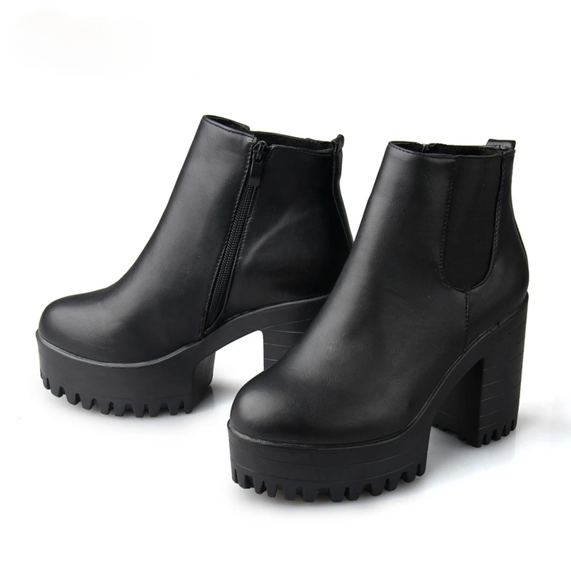 

2021 Fashion Women Boots Square Heel Platforms Zapatos Mujer PU Leather Thigh High Pump Boots Motorcycle Shoes Botas Mujer