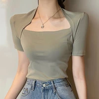ljsxls 2021 summer korean womens clothes sexy cropped tops basic t shirts women slim casual elasticity short seleeve tshirts