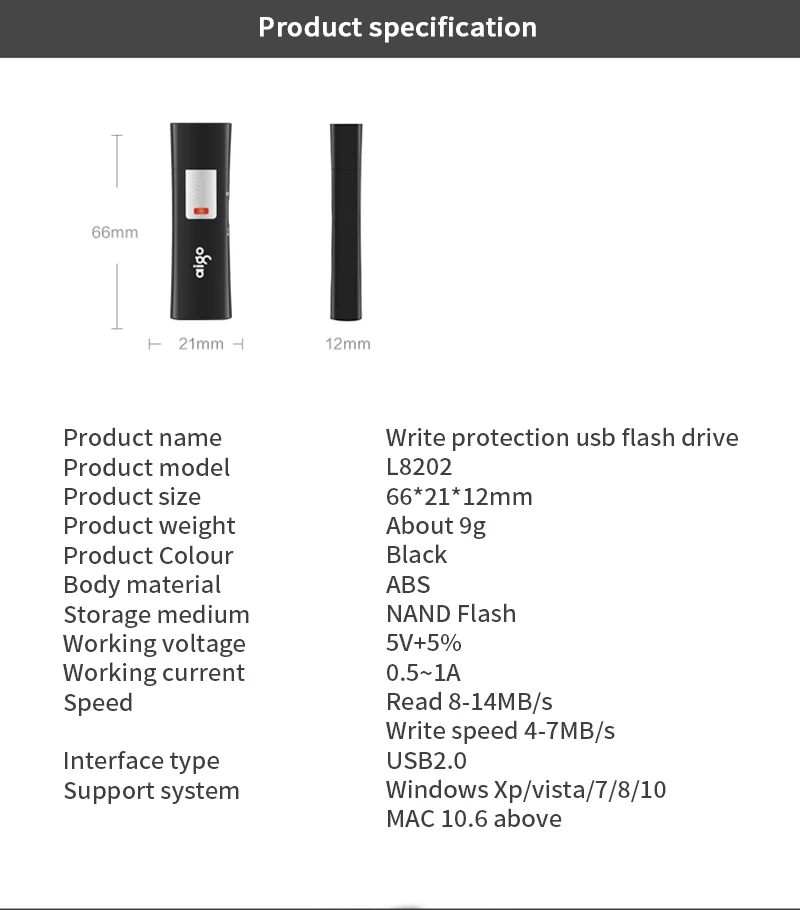 Aigo защита от записи usb флеш-накопитель антивирусный флеш-накопитель 8 ГБ usb флеш-накопитель usb память usb флешка cle usb