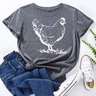 Женская хлопковая Футболка в стиле Харадзюку, Повседневная футболка большого размера с коротким рукавом и забавным принтом курицы, лето 2021