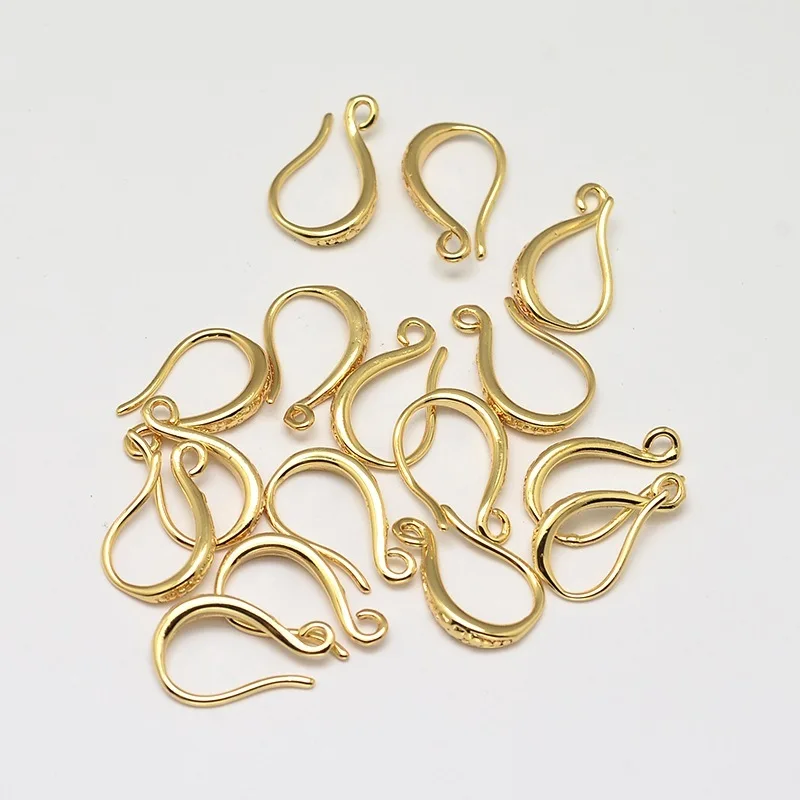 

50pcs Golden Brass Earring Hooks Real Gold Plated for Jewelry Making DIY Earring Findings 15x9x2mm Hole: 1mm Pin: 1mm
