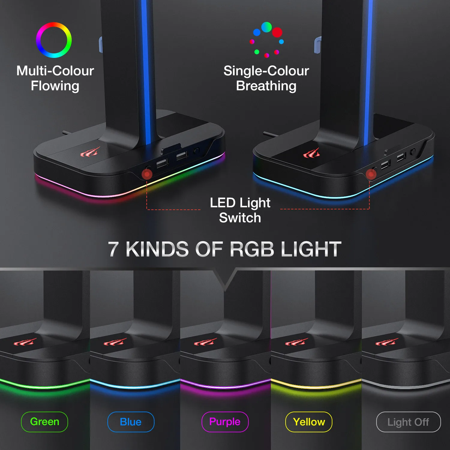 havit gaming headphone stand wired gamer headset desk dual headset hanger base with phone holder 2 usb charger free global shipping