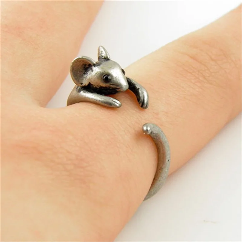 Boho  Vintage  Brass Knuckle Adjustable Mouse Animal Wrap Weeding Ring Ladies Fashion Jewelry Stainless Steel Rings for Women