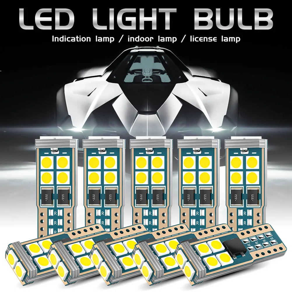 

SUHU 10PCS T10 LED Car W5W LED Bulbs Canbus 10-SMD 168 194 280LM 6000K White Car Interior Dome Clearance Lights Non-polar Lamps
