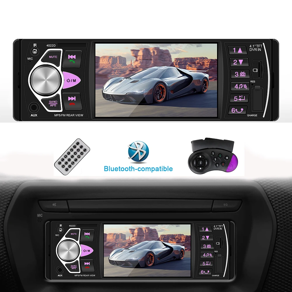 

Car MP5 Player Auto Accessories With Steering Wheel Control 12V 7 Colors Backlight 1 Din Radio Audio FM AUX TF USB BT Support