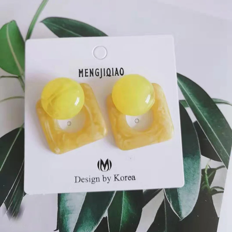 Корейские модные акриловые серьги-гвоздики с уксусной кислотой, геометрические круглые квадратные серьги для женщин и девушек, индивидуальные простые ювелирные изделия - Окраска металла: Yellow ball  yellow