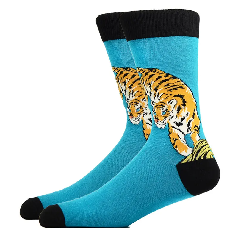 Happy Fun Men's Socks Fashion Pattern Cactus Dragon Fruit Tiger Penguin Swallow Parrot Skateboard Funny Animal Socks Colorful