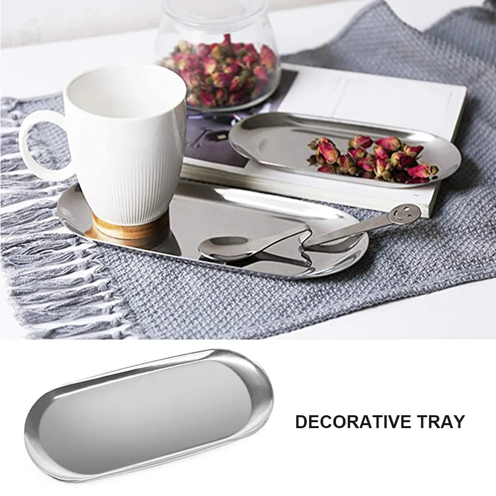 

Stainless Steel Towel Tray Decorative Oval Mirrored Candle Holder Cosmetics Organizer Tea Snack Plate Golden Display Trays 2PCS