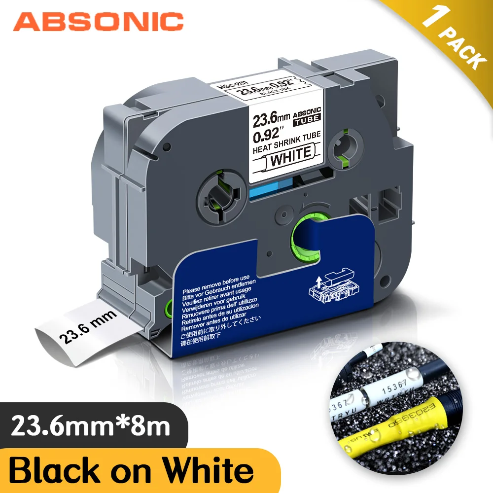 Absonic 1PK Hse-251 совместимый с термоусадочными трубками Hse251 Hse 251 24 мм черный на белом