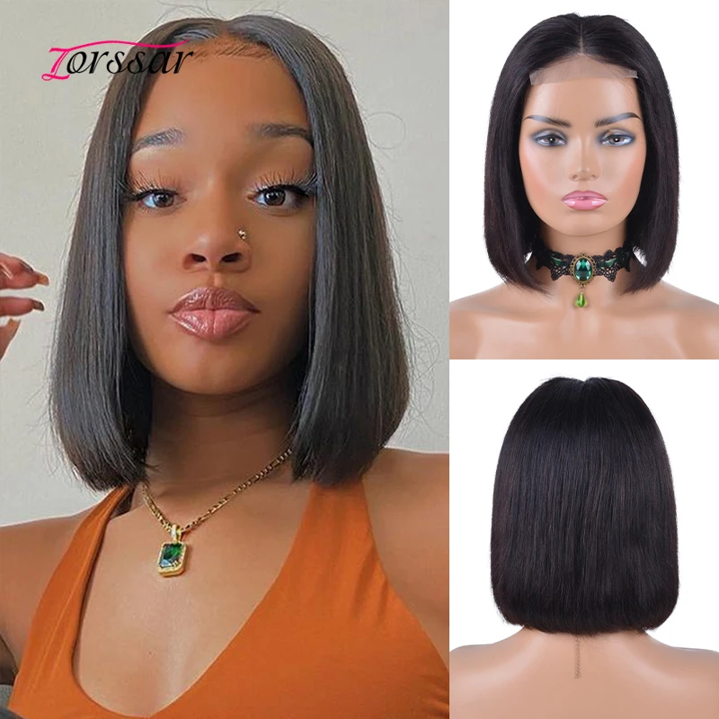 

180% Density 4x4 Short Bob Straight Lace Closure Wig Brazilian Human Hair Wigs For Black Women Hair Bob Lace Wigs Natural Color