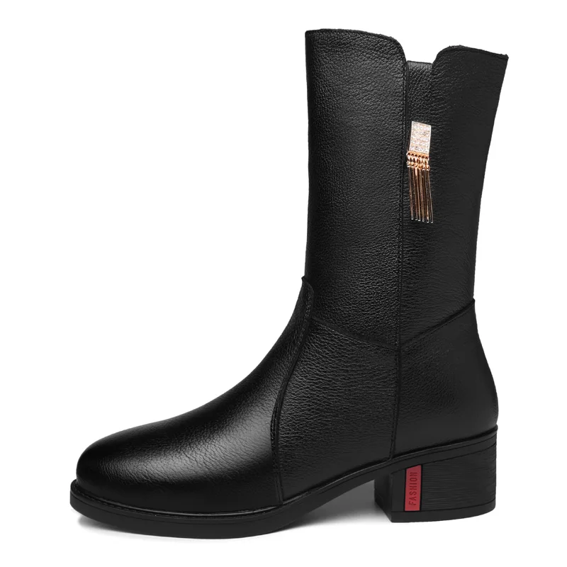 

Round Toe Thick Heel Women'S Boots, Side Zipper Solid Color Mid-Tube Boots, Women'S Platform Shoes