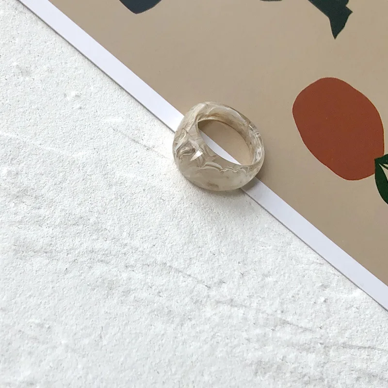 

Fashion Transparent Acrylic Chic Korea Ring Minimalist Resin Geometric Rings For Girls Colorful Marble Pattern Jewelry
