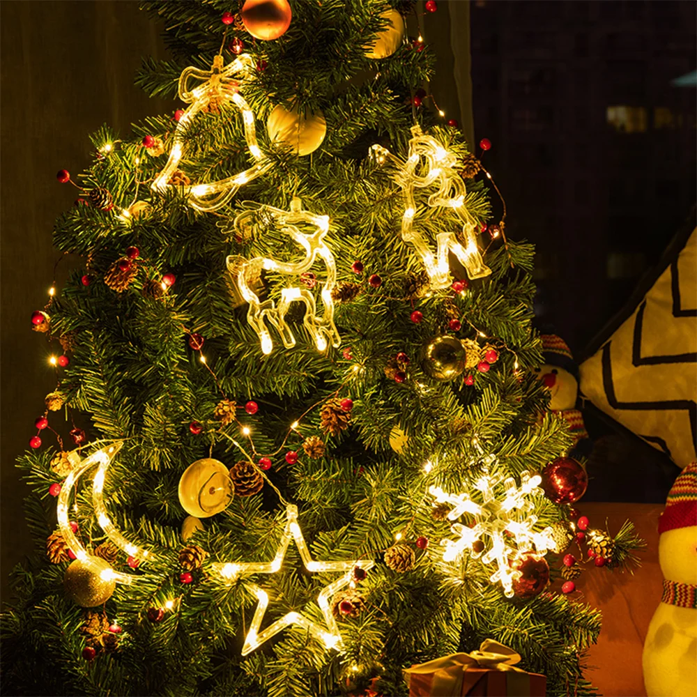 

2022 Christmas LED Lighting Chandelier Suitable New Year Christmas Tree Holiday Bedroom Decoration Santa Claus Stars Snowflakes