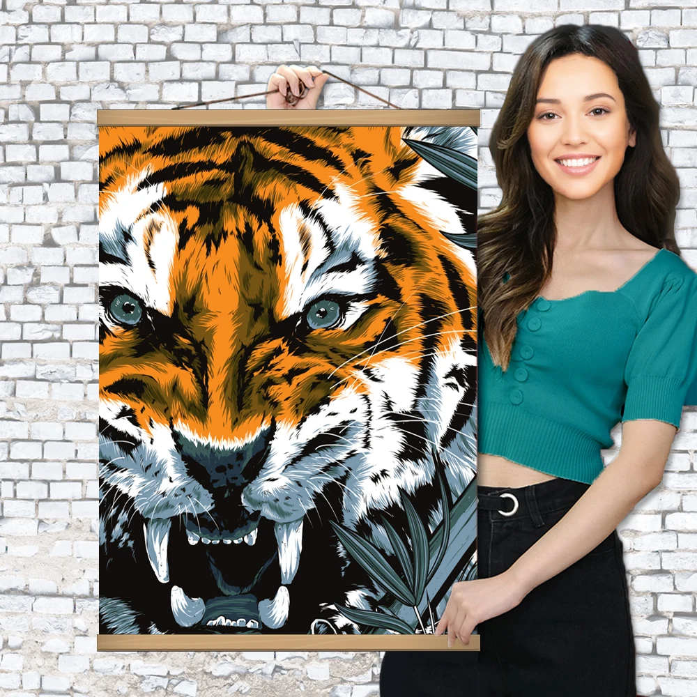 

Японский самурай укийой, тигр, холст, постер, картины для гостиной, домашний Декор, живопись, настенное искусство с твердой древесиной, висяч...