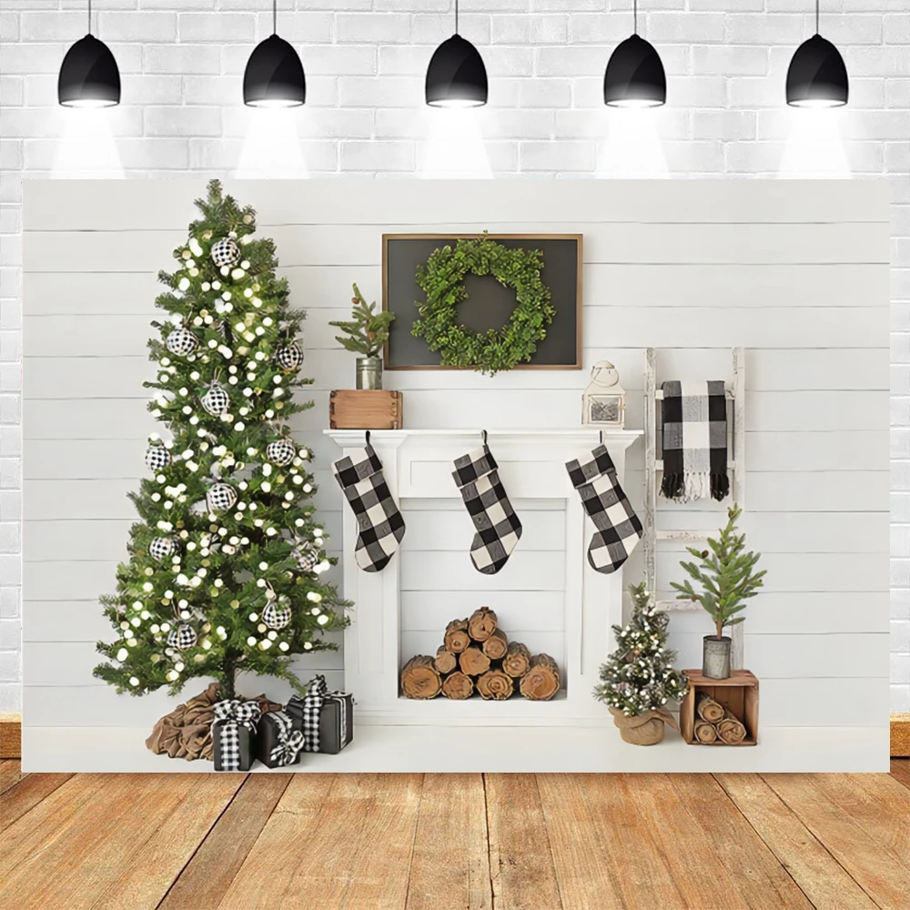 

Yeele Christmas Backdrop Photography Board Pine Fireplace Block Gift Background Baby Birthday Photocall Photo Studio Photophone