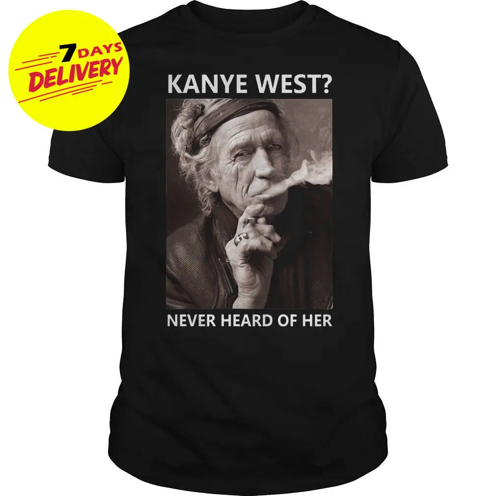 Kanye West/футболка КИТ ришардс Канье Уэст футболка с надписью Never Hear Of Her S 3XL Мужская