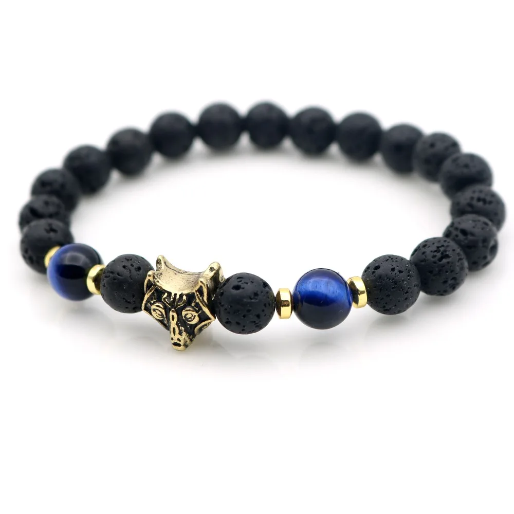 Винтажный Золотой Кобра Змеиный браслет из лавового камня браслеты с бусинами и