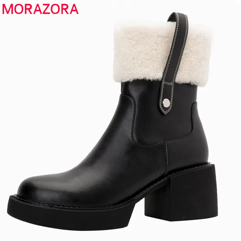 

Женские ботильоны из натуральной кожи MORAZORA, Черные ботильоны из натуральной кожи на платформе и высоком каблуке, новинка зимнего сезона 2022