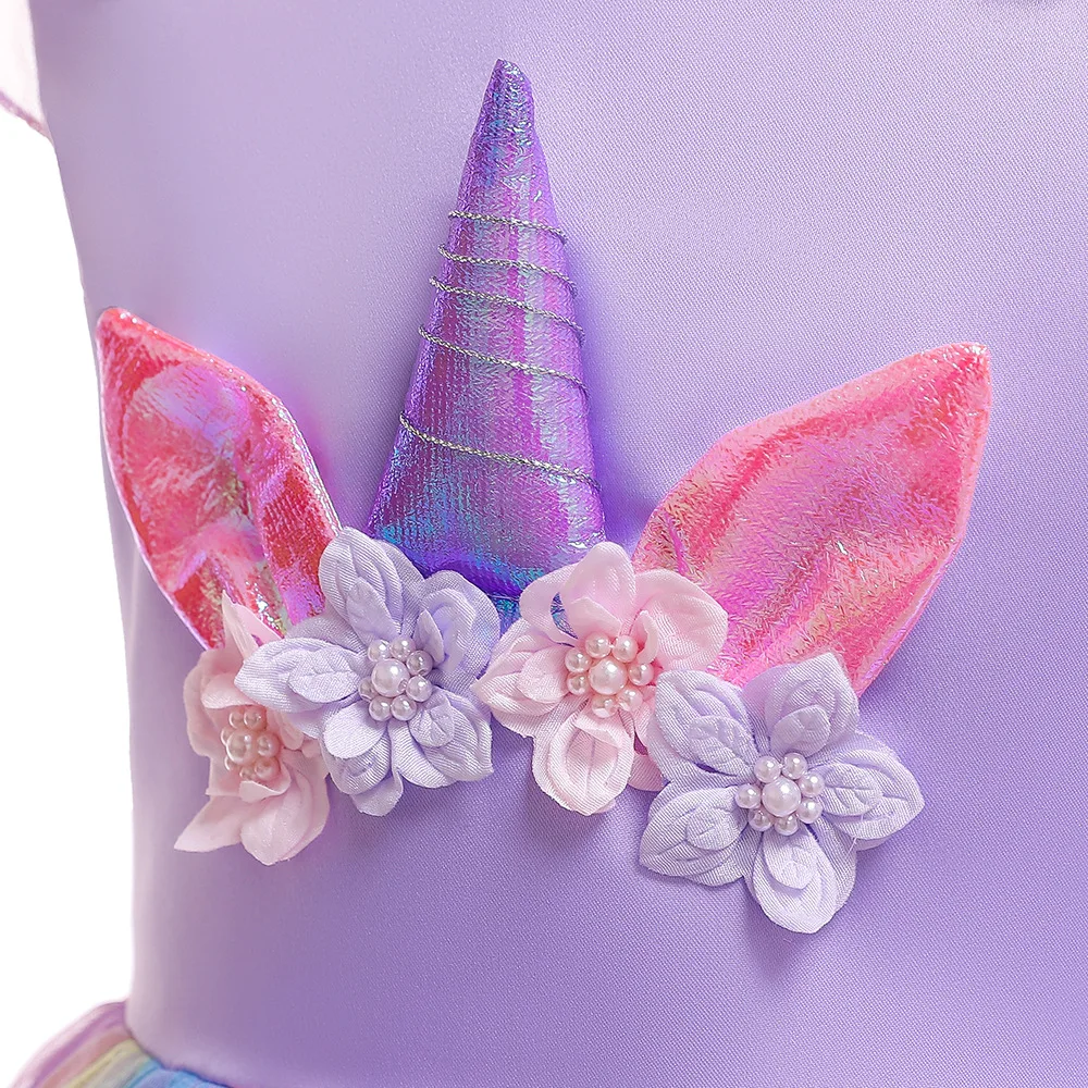 

Flower Girl Unicorn Rainbow Dress Girls Halloween Ball Gown Cosplay Princess Dresses Kid Birthday Party Unicorn Role Dance Dress