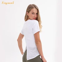 2021 yoga short sleeved t shirt womens mesh stitching breathable and quick drying fitness clothes sports and leisure all match
