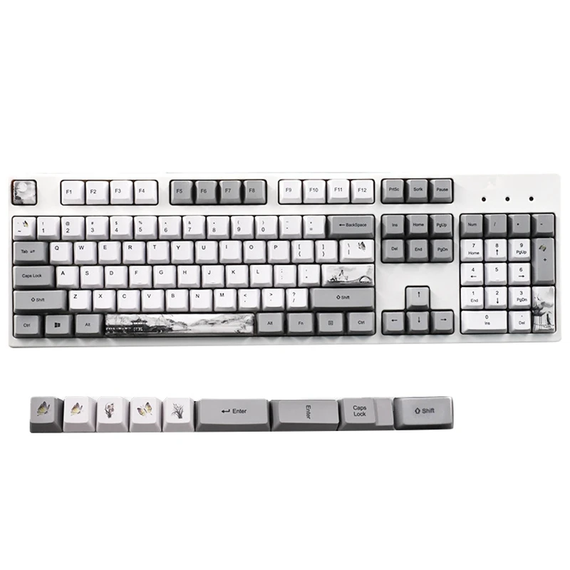 

104-Key PBT Keycap Sublimation Misty Rain Jiangnan Theme 61/64/68/87/104 Mechanical Keyboard Cap with 9 Additional Keys