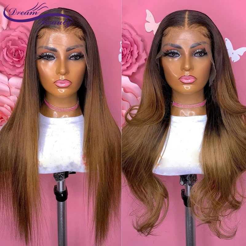 

Pre Plucked Bleached Knots Ombre #1B/30 Straight Wave Wigs 13x4 Lace Front Human Hair Wigs For Women Brazilian Remy Wigs