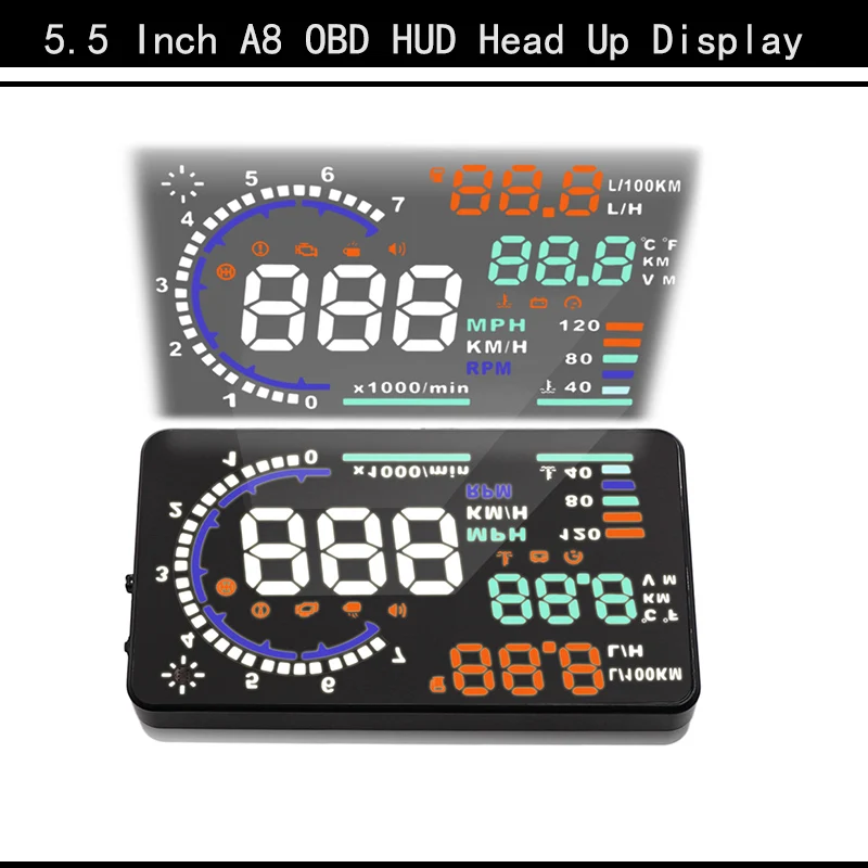 5.5 дюймовый A8 OBD HUD Head Up Display Автомобильный светодиодный лобовое стекло Проектор