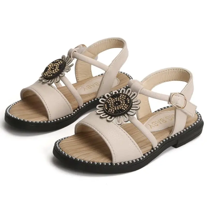 

Сандалии для девочек в стиле ретро с цветами пляжные сандалии принцессы модные летние Нескользящие мягкие сандалии с подсолнухами для дево...